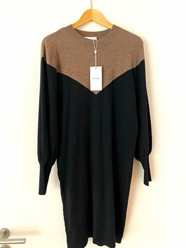 Vila strickkleid schwarz braun - strickkleid, schwarz/braun