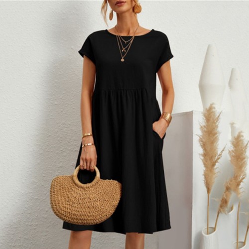 Damen leinen maxikleid mit - damen,
