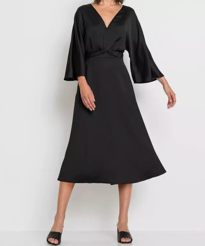 Damen midi abend kleid schwarz - midi,