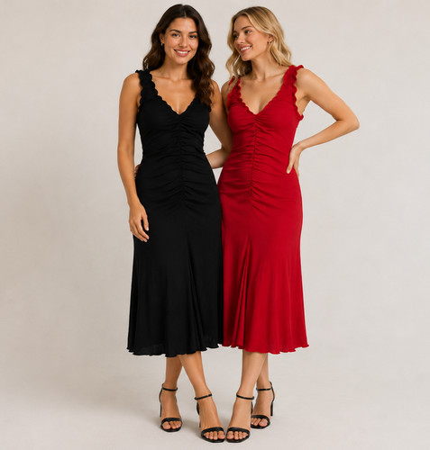 Damen midikleid rot schwarz - damen,